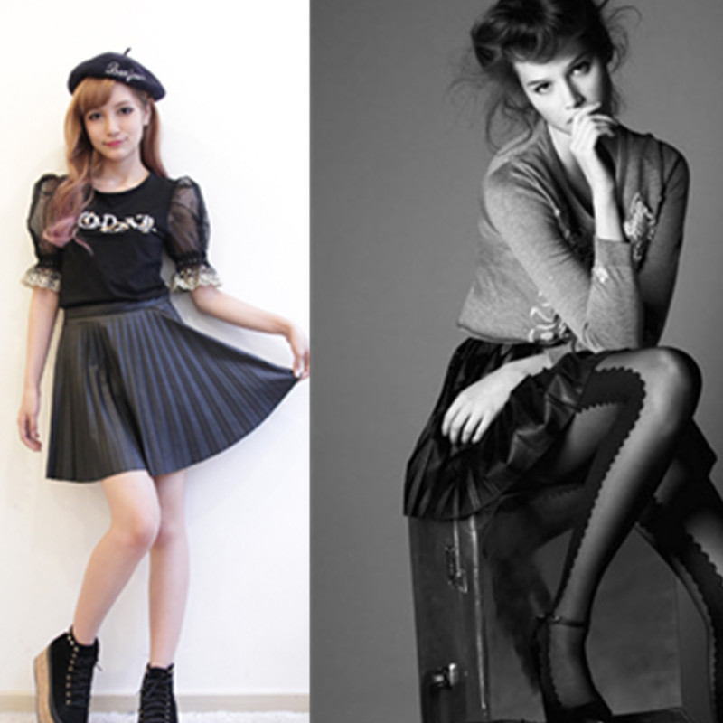 Free Shipping Fashion Korea Vivi Women's Skirt Pleated Short Sexy PU Leather Skirt