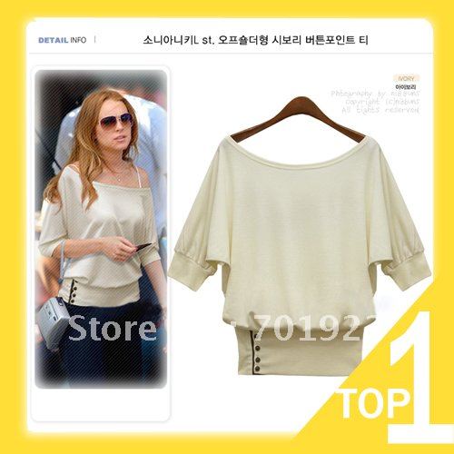 Free Shipping Fashion Korea Women's Cotton four Buttons T-shirt Y3624