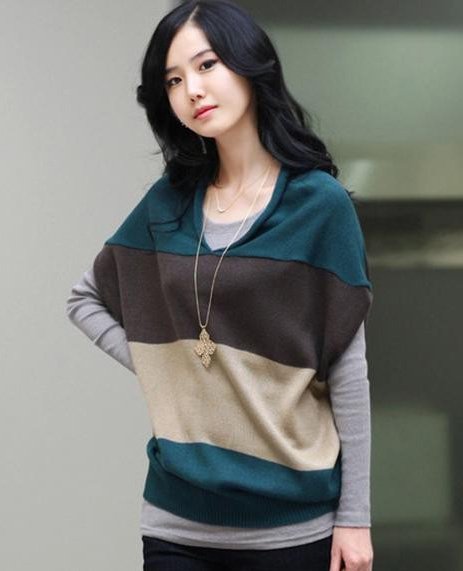 Free Shipping Fashion Korea Women's Wide stripe Short Sleeve Sweater,Ladies' Sweater 1620