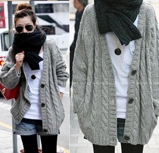 [Free shipping] fashion korean style button long sleeve v-neck women's sweaters,2 colors Wholesale/Retail