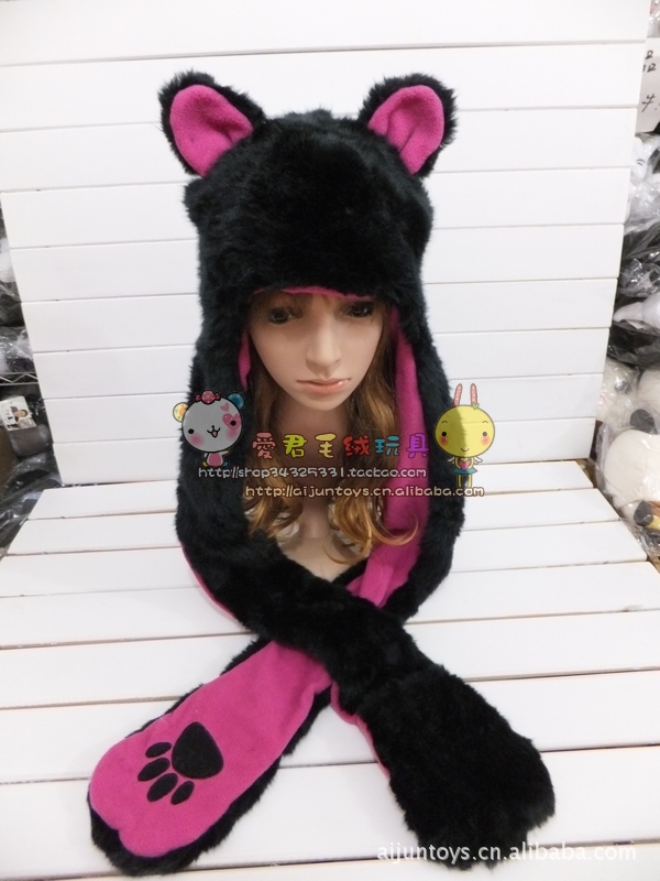 Free Shipping Fashion Ladies'  2013 Popular New Item Cartoon Animal Winter Hat high quality Black Cute Cat Hat