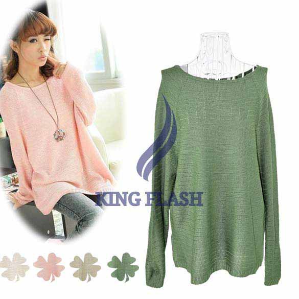 free shipping fashion ladies Batwing Round Neck Wool Knitted Pullover Jumper Casual Loose Long Sweater 4Colors9391