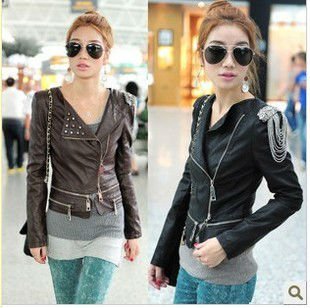 Free shipping Fashion ladies'coat/jacket faux leather Jacket /zip-up cropped PU leather jacket