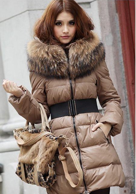 Free shipping,Fashion large raccoon fur down coat female medium-long down coat female