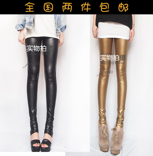 Free shipping fashion leather leggings Sexy Asian light color high waist skinny women imitation leather pants 1pcs/lot wholesale