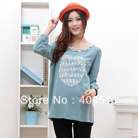 free shipping Fashion maternity clothing spring and autumn laciness long-sleeve T-shirt maternity tshirt 82106
