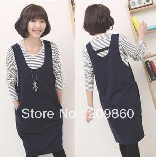 Free shipping ! fashion maternity render unlined upper garment + blue stripe vest dress