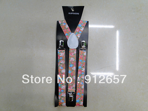 Free Shipping,Fashion men and Women's Elastic Clip-on print  colorful flowers pink Suspenders,Width 2.5cm,2013 new style