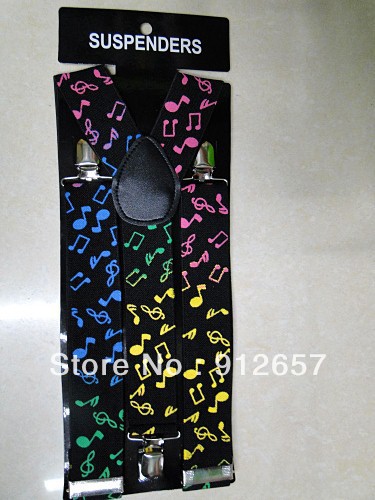 Free Shipping,Fashion men and Women's Elastic Clip-on print with colorful musical note  Suspenders,Width 2.5cm,2013 new style