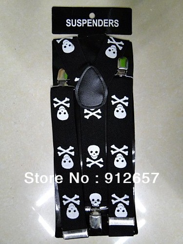 Free Shipping,Fashion men and Women's Elastic Clip-on print with  white skull black Suspenders,Width 2.5cm,2013 new style
