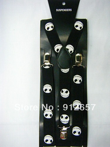 Free Shipping,Fashion men and Women's Elastic Clip-on print with white skull Suspenders,Width 2.5cm,2013 new style