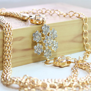Free Shipping, Fashion Mental Golden Flower Rhineston Women's Leather Belt Waistband 1054