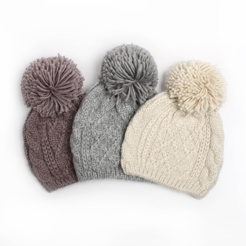 Free Shipping Fashion normic rhombus hair ball autumn and winter Women comfortable thermal pocket hat/3 colors