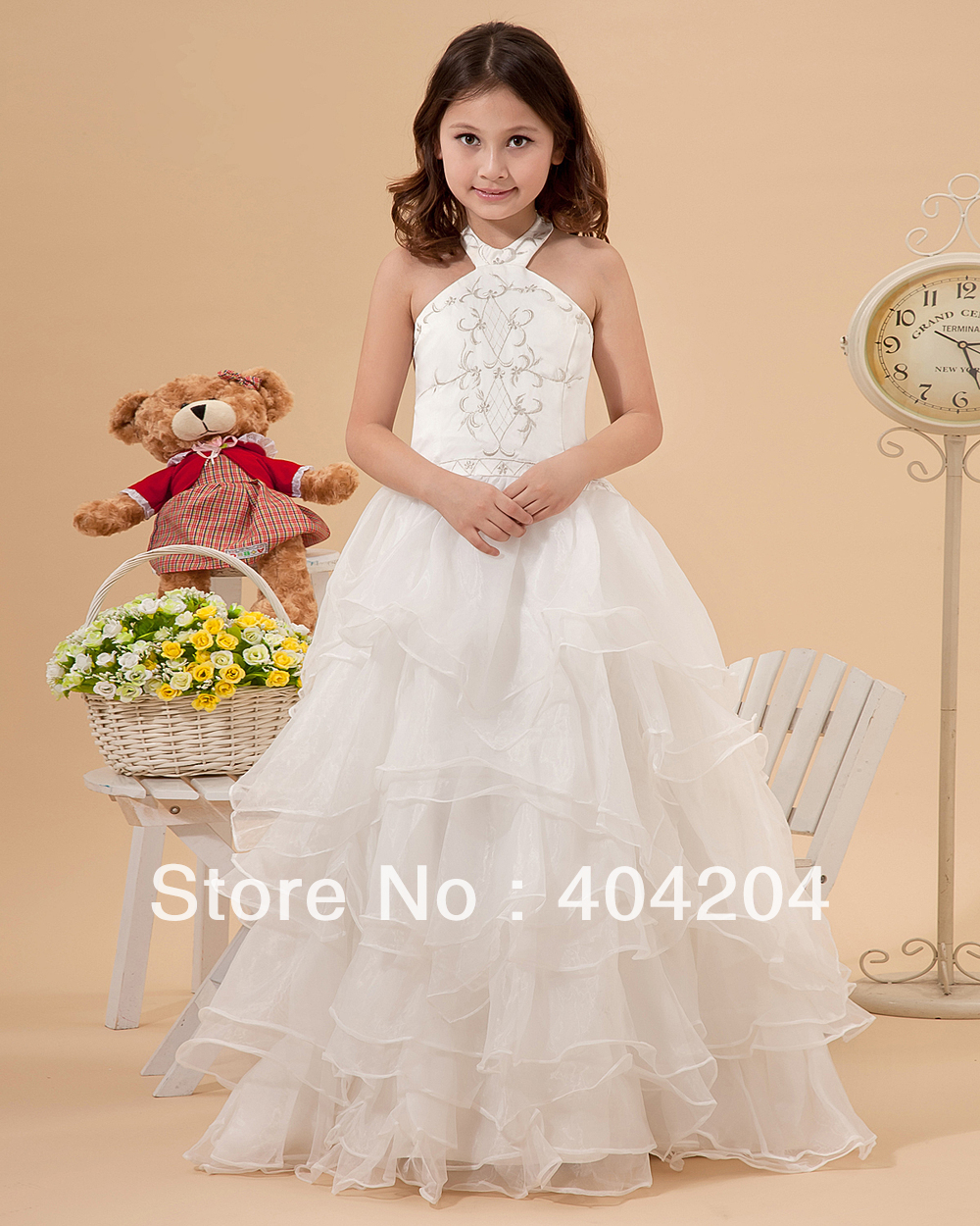 Free Shipping Fashion Organza Halter Sleeveless Floor-Length Flower Girl Dresses Custom All  Size(LXOJPSSY)