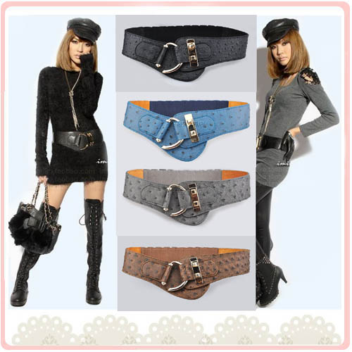 Free Shipping Fashion ostrich grain elastic wide cummerbund genuine leather elastic women's belt