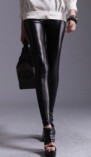 free shipping Fashion pencil pants leather pants female trousers tight black light leather pants legging matte breathable