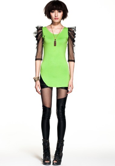 free shipping Fashion personality gauze PU faux leather legging female spring