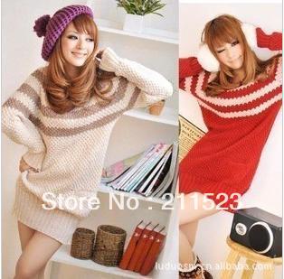 Free shipping!!! Fashion Pineapple pin assorted colors stripe ladies' sweaters, Spring/Autumn/Winter long sweater for women