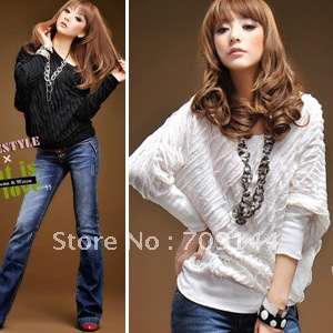 Free Shipping Fashion pleated sweater women blouse
