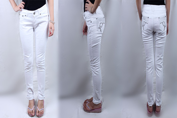 Free Shipping Fashion plus size available ultra slim elastic beaded bag mid waist denim pants