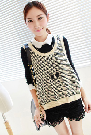 Free shipping Fashion preppy style loose casual sleeveless pullover knitted sweater woven vest autumn