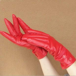Free shipping  Fashion RED Genuine Leather Glove Women Made by Grade-A Lamb/Sheep  Gift box packing