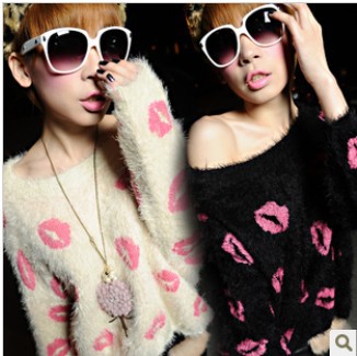 Free Shipping Fashion Red Lips Plush Sweaters For Women New Pullovers Knitwear Casual Wear 4 Colors SW-085