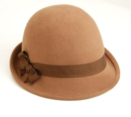 free shipping Fashion roll-up hem camel woolen hat bucket hats female autumn and winter bow