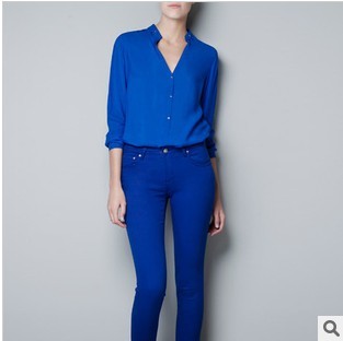 Free Shipping Fashion Sexy  2013  New long sleeve blouse, V-neck Women shirts, Ladies Clothing white/black/green/deep blue