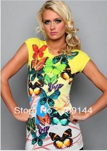 Free Shipping Fashion Sexy Printing Cotton Short-sleeved Women Dress S M L XL