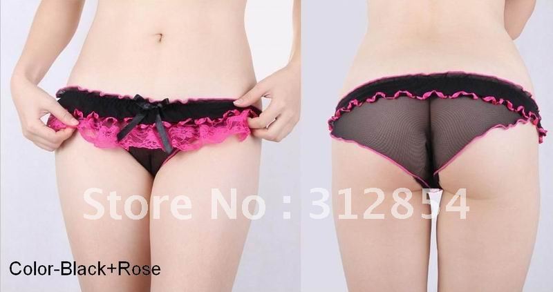 Free Shipping Fashion Sexy Women Brief Pink Color Stretch Sheer Lace Floral Charming Cheap New Femem Panties 3piece Nancy Peng