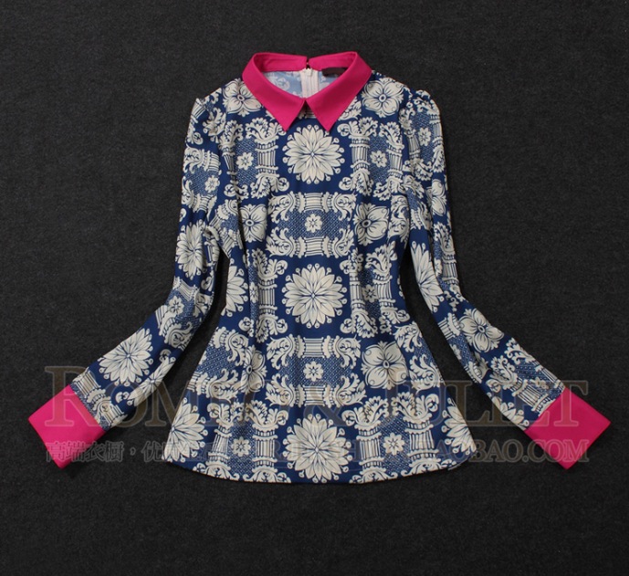 Free shipping! Fashion shirts for women 2013 spring patchwork flower print blouse. silk summer blouse. 0419