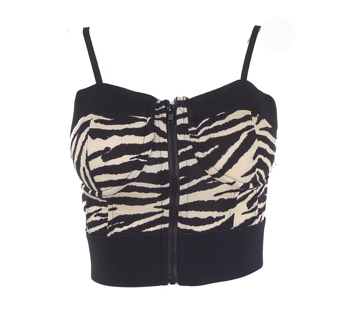 Free Shipping!!!! Fashion single rafted zebra print elastic cross-strap high waist spaghetti strap bra vest 192009