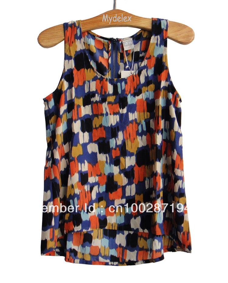 Free shipping Fashion sleeveless Chiffon Blouse O-Neck sleeveless clothes summer wear