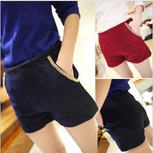 Free Shipping Fashion Spring Woolen Shorts For Women Leasure Boots Short Pnats Shining Pockets  3 Colors  S/M/L DK-018