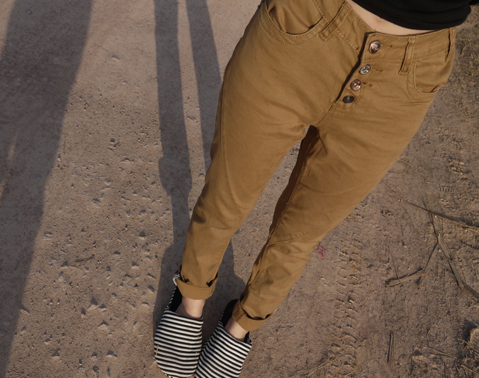 Free Shipping Fashion stitch soul mid waist jeans all-match yellowish brown