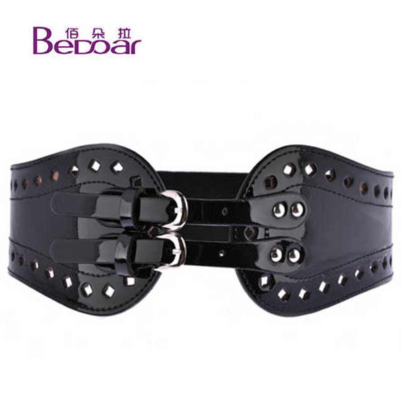 Free Shipping Fashion strap women's japanned leather ultra wide genuine leather belt female elastic decoration cummerbund black