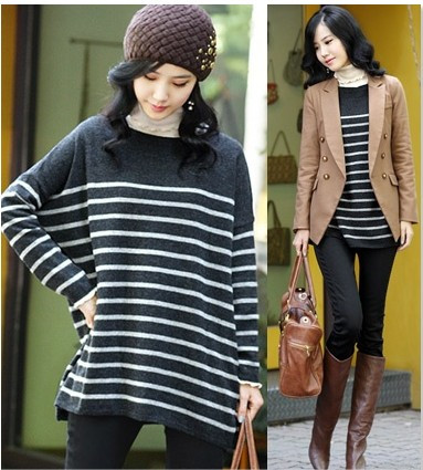 Free shipping, fashion stripe loose sweater,womens knitwear,2 colors, wholesale/retail