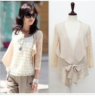 Free Shipping Fashion Style Ladies lace-up hollow lace jacket