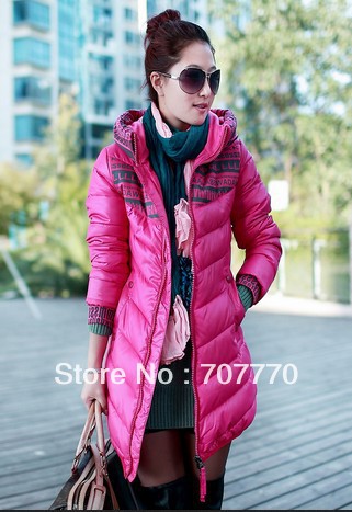 free shipping fashion sweet bright color slim long fur women down coat