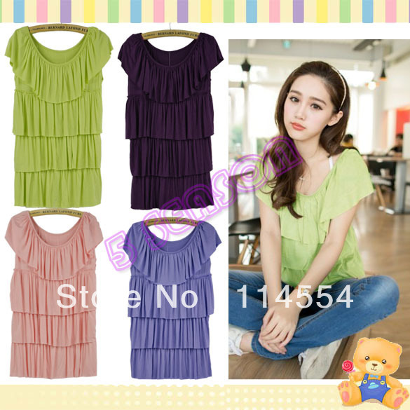 Free Shipping Fashion Sweet Ladies' Candy Color Sleeveless Lotus Leaf Women Shirt Tops Blouse 4Colors 11205