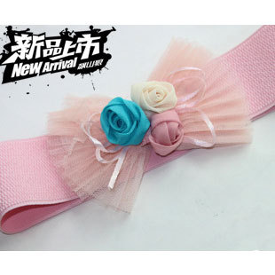 Free Shipping, Fashion Sweet Pink Chiffon Bowknot Flower Women's Leather Belt Waistband 1033