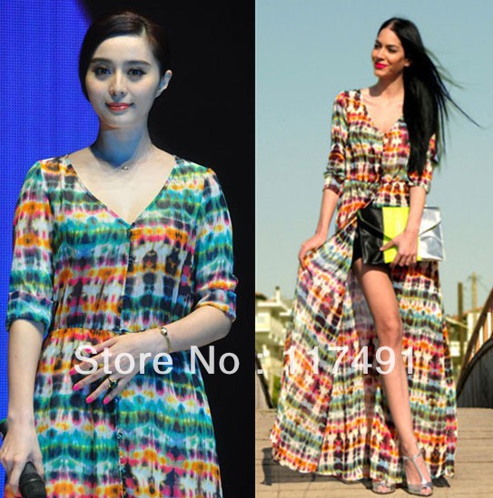 free shipping fashion tie-dyeing sunscreen long-sleeved ultra long chiffon cardigan full fashion dress hot sale Low price ft265