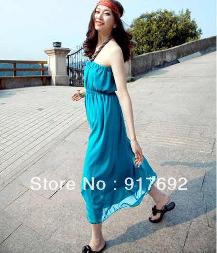 Free Shipping  Fashion Tube Top Chiffon Bohemia One-Piece Dress Full Dress Sand Fairy Skirt