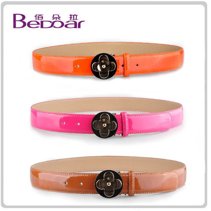 Free Shipping Fashion two-color buckle japanned leather women's strap 2 quality women's belt