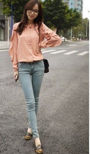 Free Shipping Fashion vintage basic thin low-waist micro elastic jeans female trousers light blue