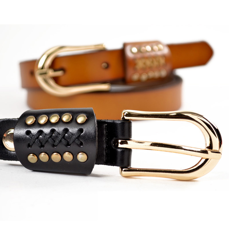 Free shipping  fashion vintage belt female genuine leather strap genuine leather fashion decoration rivet women's thin belt n