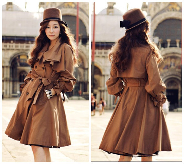 Free Shipping! Fashion vintage double layer large lapel coat S-XXL plus size long winterbreaker slim  trench