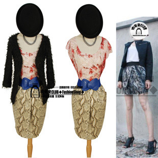 Free Shipping Fashion vintage punk high waist bud skirt a-line skirt leather silver meters boidae flowers serpentine pattern