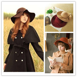 Free shipping !! Fashion vintage pure woolen large fedoras dome fedoras autumn and winter female large brim hat